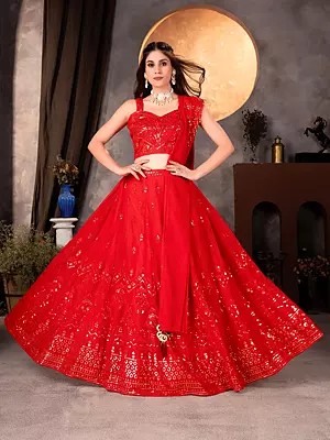 Designer Faux Georgette Sequins And Embroidery Work Lehenga Choli