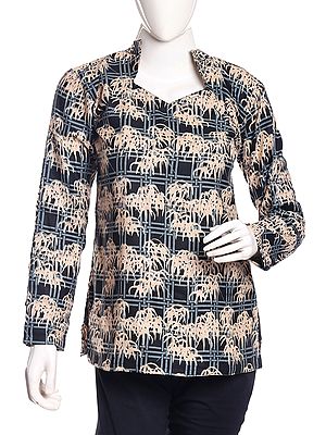 Black-Olive Full Sleeves Cotton Shirt with Printed Checks