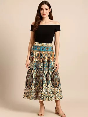 Cream Floral Printed Wrap-Around Long Skirt from Pilkhuwa