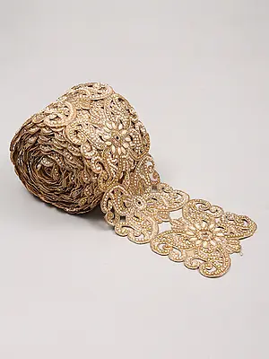Zari Embroidered Cutwork Fabric Border with Pearl and Stone Embellishments