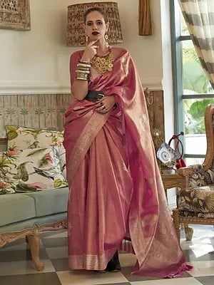 Satin Tissue Nylon Handloom Weaving Flower & Leaf Border Designer Saree