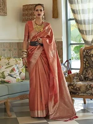 Satin Tissue Nylon Handloom Weaving Flower & Leaf Border Designer Saree