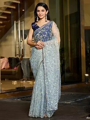 Casper All Over Embroidery & Sequence Work Taffeta Silk Party Wear Designer Embellished Saree With Blouse