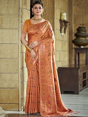 Designer Silk Saree With Attractive Floral Motif Pallu And Tassels