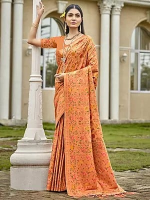 Floral Pattern Designer Silk Saree With Floral Border And Tassels Pallu