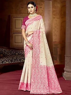 Small Butti Cotton Saree With Broad Border And Tassels Pallu