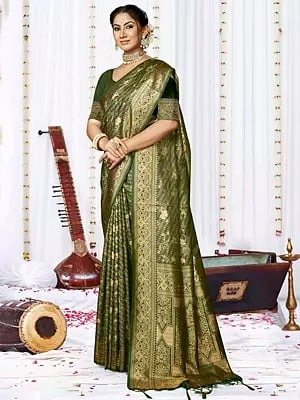 Designer Floral Pattern Satin Silk Saree With Tassels Pallu And Border