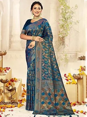 Peacock Feathers Motif Satin Silk Saree For Women's