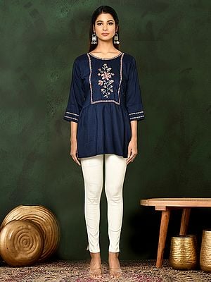 Cloud-Burst Viscose Blend Embroidered And Ethnic Motifs Round Neck Party Wear Short Top