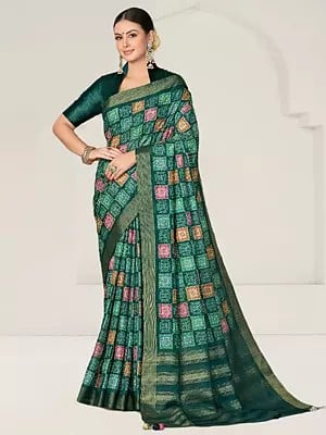 Dark-Green-Blue Rangkat Tussar Silk Woven Design Aztec & Geometric Pattern With Embroidered Saree With Blouse