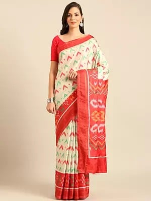 Geometric Pattern Cotton Traditional Saree With Blouse For Casual Occasion