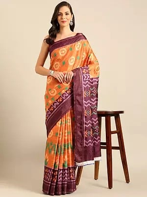 Attractive Cotton Saree With Blouse And Zig-Zag Pattern Pallu