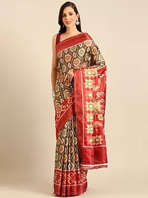 Floral Motifs Cotton Saree With Blouse And Floral Pallu