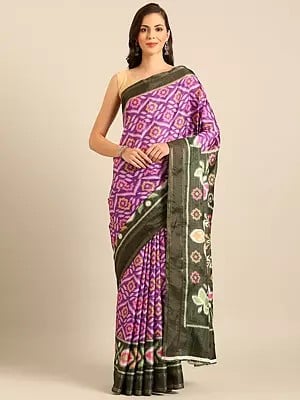 Zig-Zag And Floral Pattern Cotton Saree With Blouse For Casual Occasion