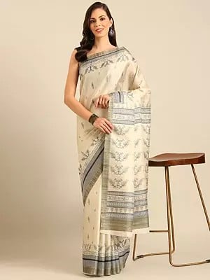 Digital Print Cotton Beautiful Designer Saree With Leaf Pattern Pallu