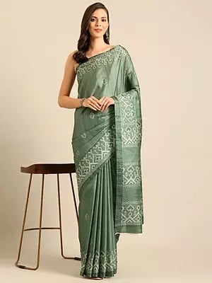 Ethnic Motifs Printed Designer Cotton Saree With Blouse For Casual Occasion