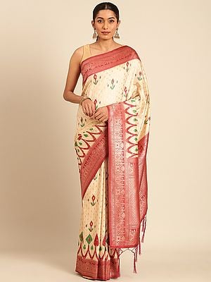 Digital Print Silk Saree With Blouse And Tassels Pallu For Casual Occasion