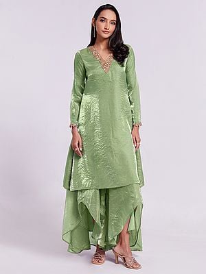 Pure Organza Hand Work on Neck Palazzo Suit Set for Party Occasion