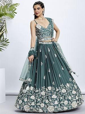 Poly Georgette Embroidery Work Party Wear Lehenga Choli With Net Dupatta