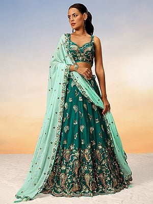 Poly Georgette Sequins Embroidery Party Wear Lehenga Choli With Tassels Dupatta