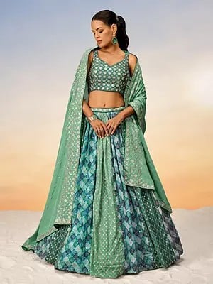 Poly Chiffon Sequins And Embroidery Work Party Wear Lehenga Choli With Tassels Dupatta