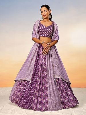 Grape-Purple Poly Chiffon Sequins And Embroidery Work Party Wear Lehenga Choli With Tassels Dupatta