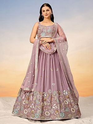 Poly Georgette Embroidery And Sequins Work Designer Lehenga Choli With Net Tassels Dupatta