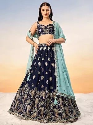 Ebony-Clay Poly Georgette Sequins Embroidery Designer Lehenga Choli With Tassels Dupatta For Festival Occasion