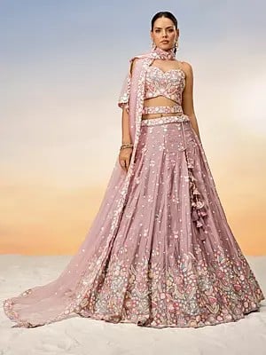 Poly Chiffon Sequins And Embroidery Work Designer Lehenga Choli With Net Tassles Dupatta