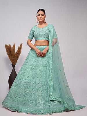 Pearl Sequins And Sparkling Embellishments Bridal Lehenga Choli With Soft Net Dupatta