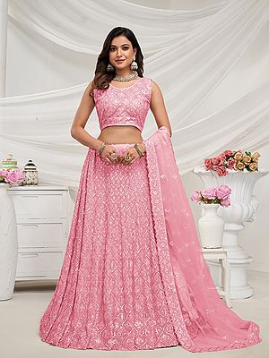 Exquisite Diamond Pattern Stone & Cut Dana Embroidered Bridal Lehenga With Soft Net Dupatta