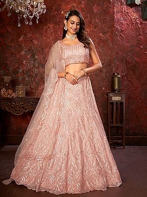 Pearl With Sequins And Sparkling Embellishments Bridal Lehenga Choli With Soft Net Dupatta For Wedding Occasion