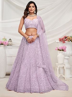 Zig-Zag Pattern And Sequins Work Party Wear Designer Lehenga Choli With Soft Net Dupatta