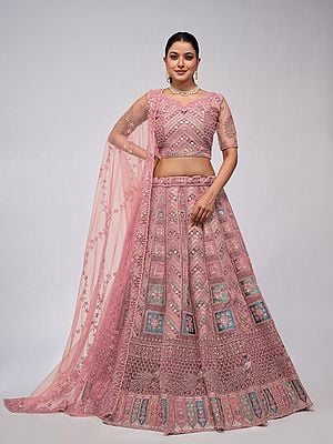 Peacock And Paisley Motifs Zari Work Bridal Lehenga Choli With Soft Net Dupatta For Wedding Occasion