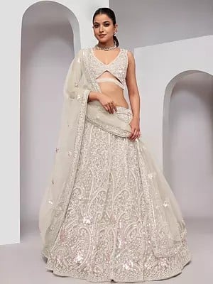 Paisley Pattern Stunning Party Wear Designer Lehenga Choli Set With Soft Net Dupatta