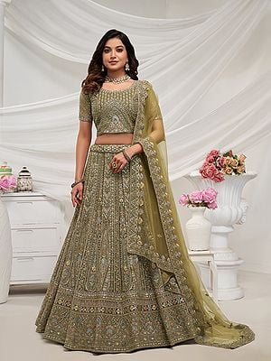 Paisley Pattern Intricate Sequin And Zari Work Bridal Lehenga Choli With Soft Net Dupatta For Wedding Occasion