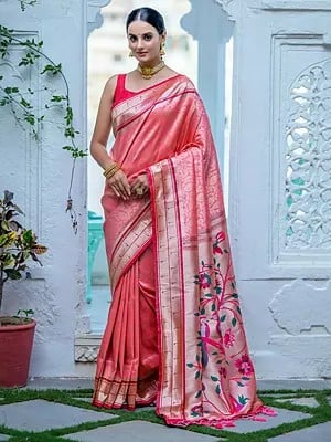 Birds And Tree Pattern Kanjivaram Silk Saree With Meenakari Zari Woven