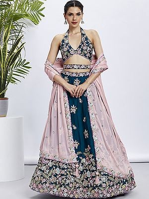 Poly Georgette Sequins And Thread Embroidery Work Lehenga Choli With Designer Tassels Dupatta