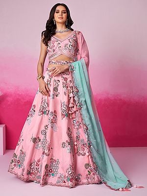 Silk Mirror & Heavy Sequins Embroidery Work Attractive Lehenga Choli With Organza Tassles Dupatta