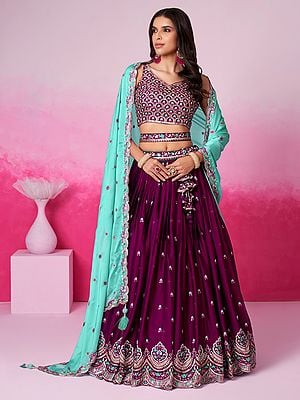 Poly Georgette Sequins Embroidery Work Lehenga Choli With Designer Tassles Dupatta