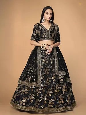 Silk Floral Embroidery Work Elegant Lehenga Choli With Soft Net Matching Dupatta For Wedding Occasion