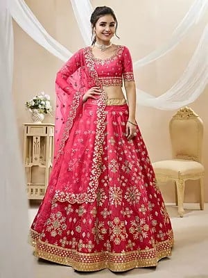 Sequins, Foil & Zari Embroidered Work Art Silk Lehenga Choli With Soft Net Matching Dupatta For Wedding Occasion