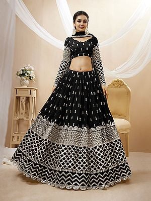 Georgette Sequins Zari Embroidered Work Festival Wear Lehenga Choli With Soft Net Matching Dupatta