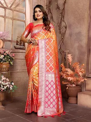 Designer Soft Lichi Silk Floral Motifs Border Wedding Wear Saree With Tassels Pallu