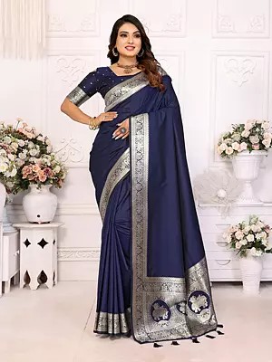 Soft Lichi Silk Attractive Weaving Work Border Saree For Festive Occasion
