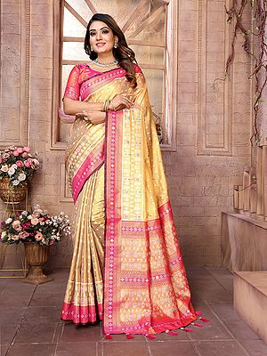 Stunning Weaving Work Tissue Silk Casual Wear Saree With Contrast Tassels Pallu