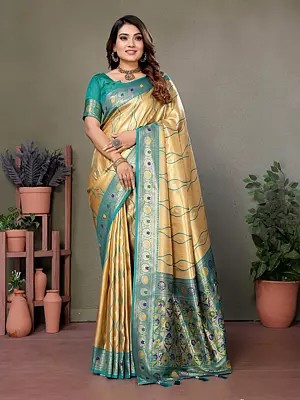 Tissue Silk Contrast Elegant Weaving Work Festive Wear Saree With Tassels Pallu