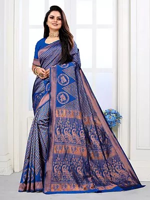 Lichi Silk Stunning Contrast Weaving Work Saree With Matching Blouse