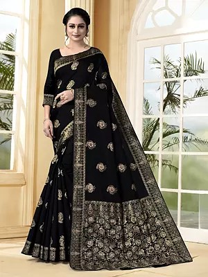 Lichi Silk Woven Floral Motifs Attractive Party Wear Saree With Matching Blouse