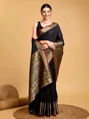 Soft Lichi Silk Stunning Weaving Work Wide Border Festive Wear Saree